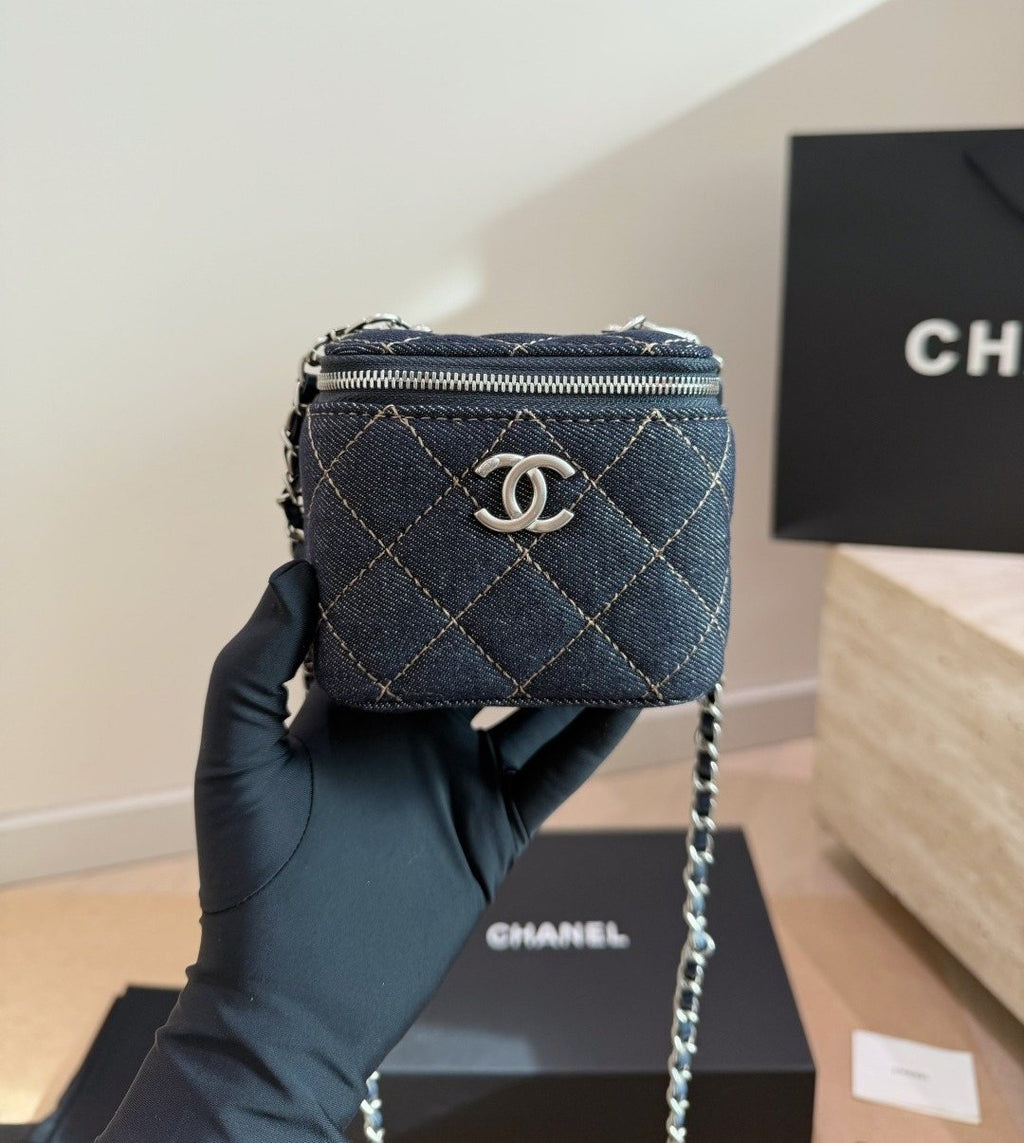 Chanel Quilted Denim Box Shoulder Bag — front