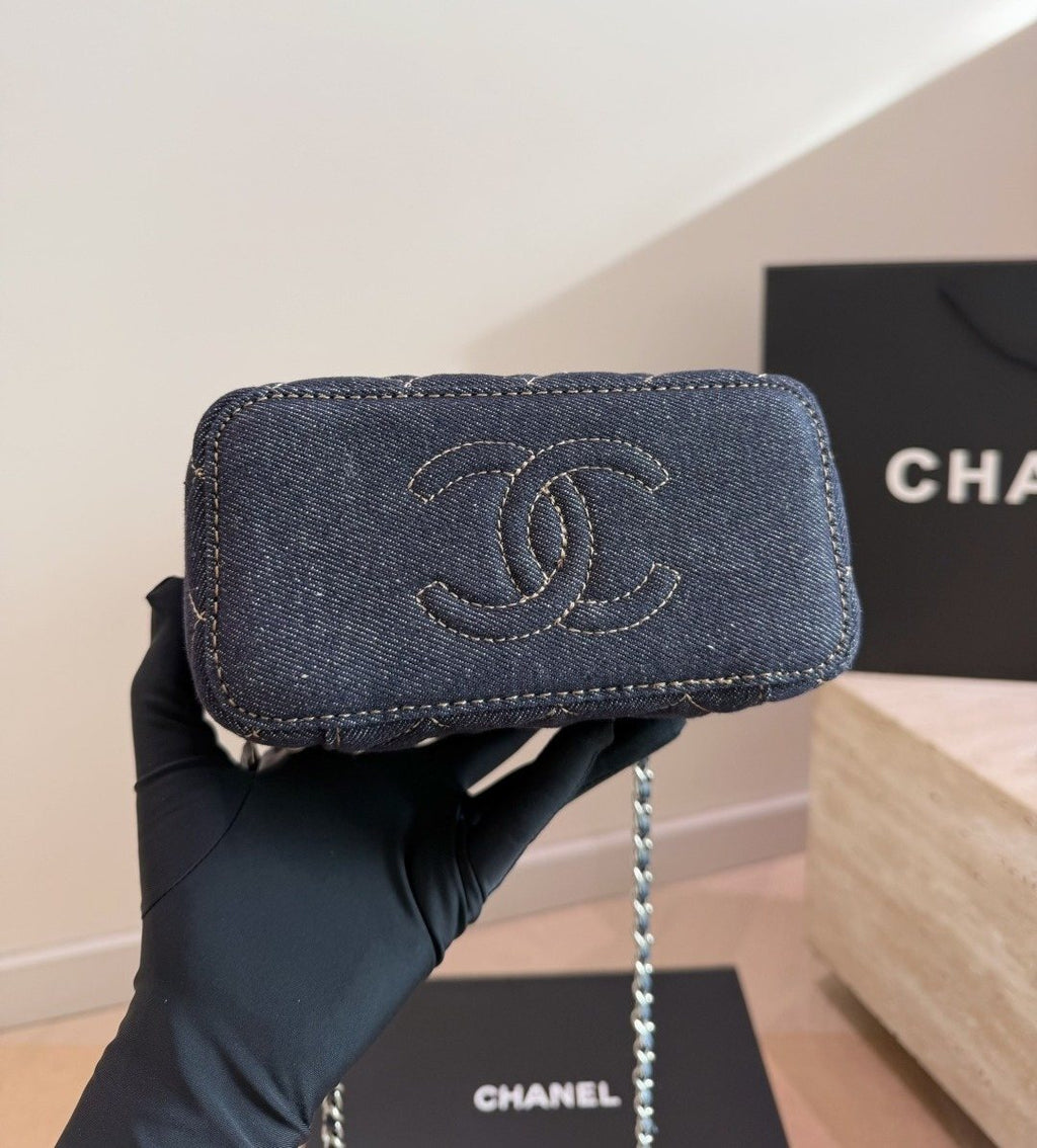Chanel Quilted Denim Box Shoulder Bag — detail