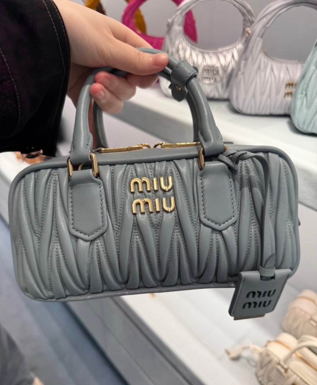 Miu Miu Gathered Bowling Top-Handle Bag — model