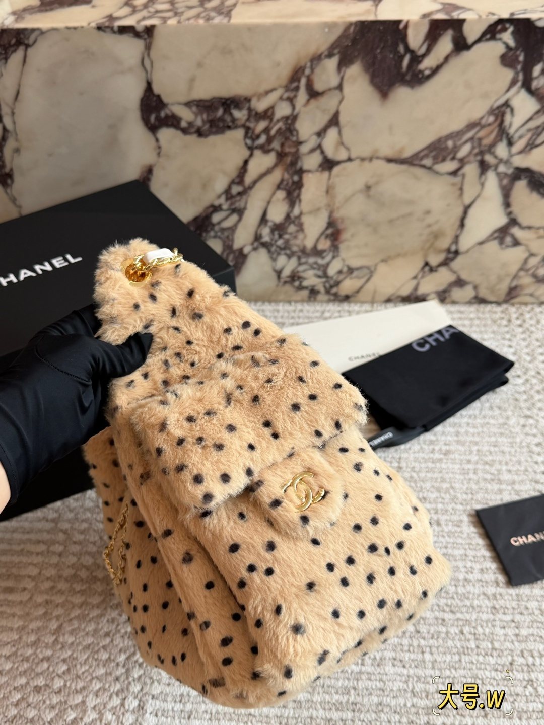 Chanel 25 Spotted Plush Bucket Bag — side