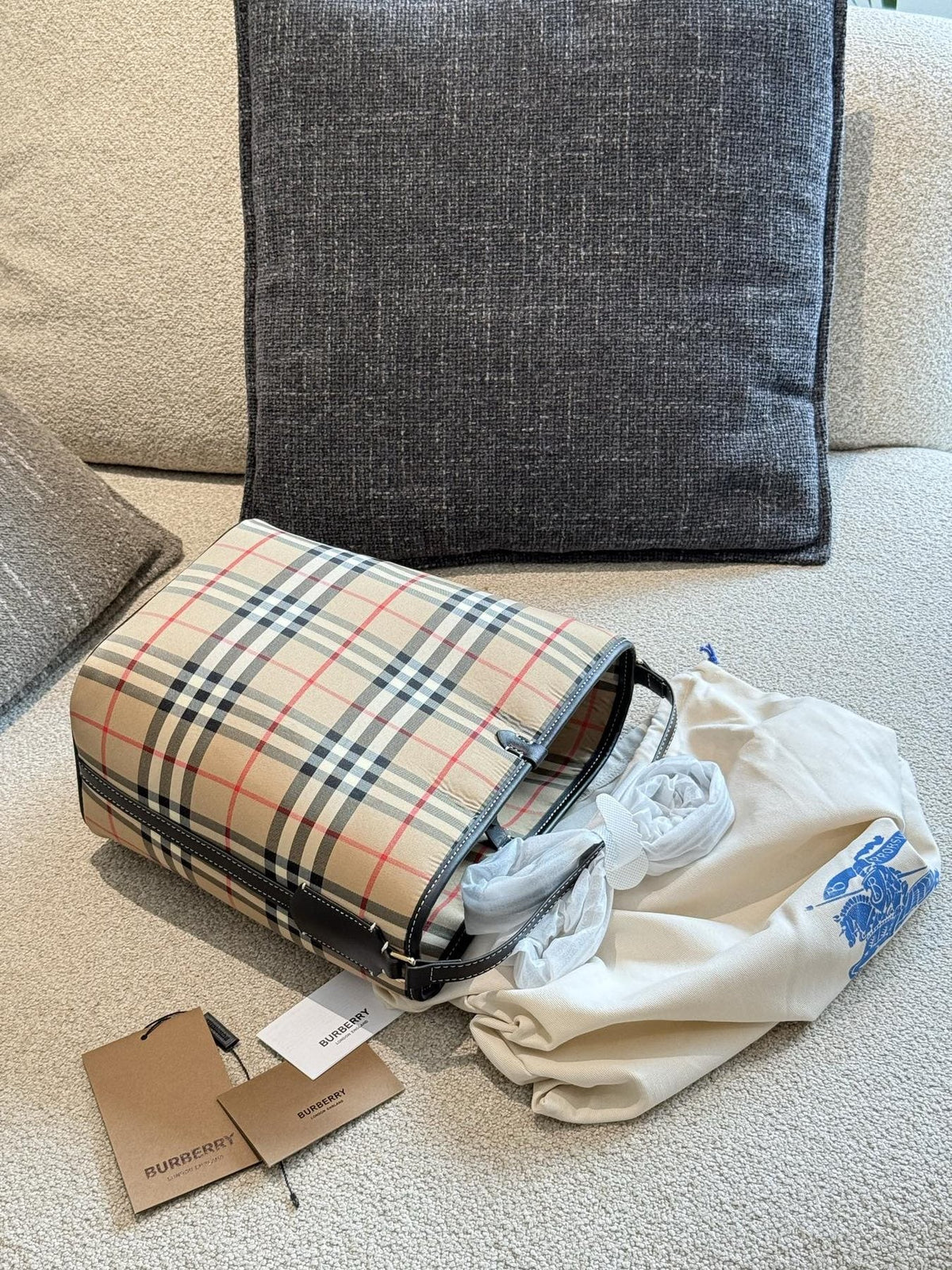 Burberry Beige Check Bucket Bag — front