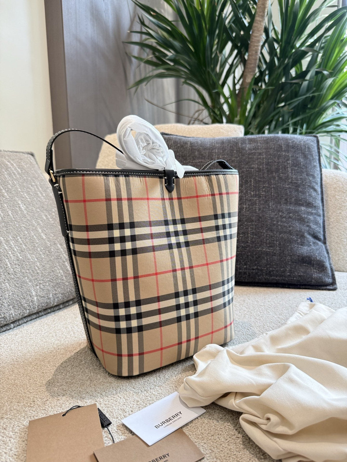 Burberry Beige Check Bucket Bag — hero