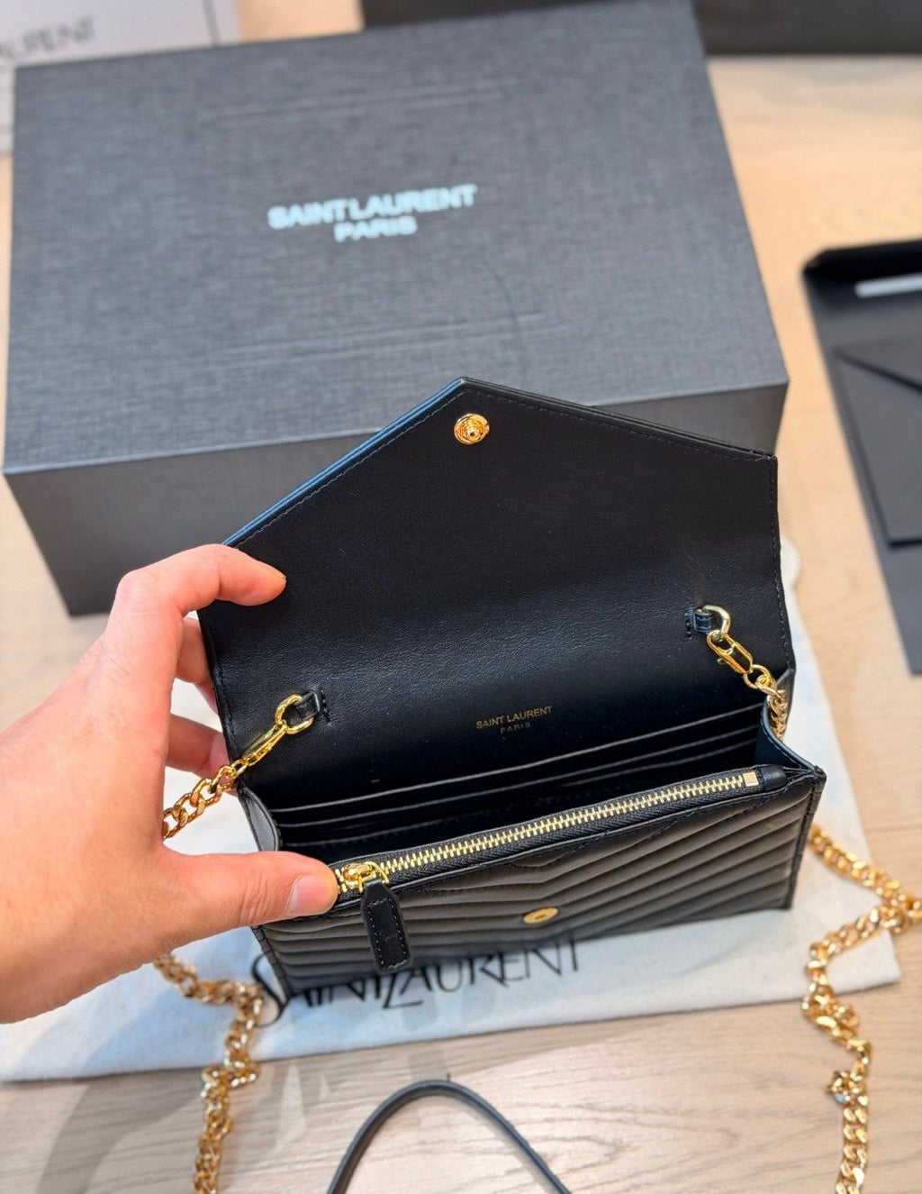 Saint Laurent Lou Lou Quilted Envelope Chain Bag — detail