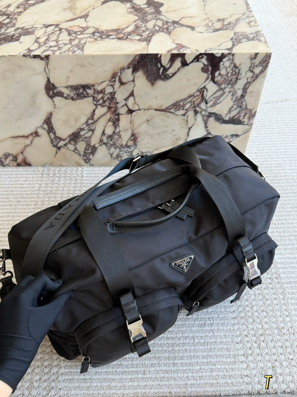 Prada Nylon Travel Bag with Front Zip Pockets — front