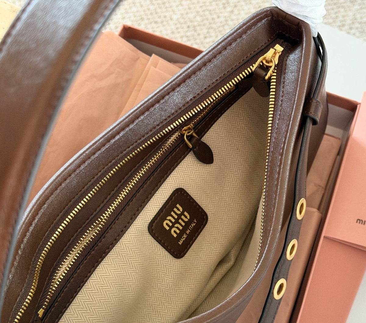Miu Miu Aventure Nappa Shoulder Bag — detail