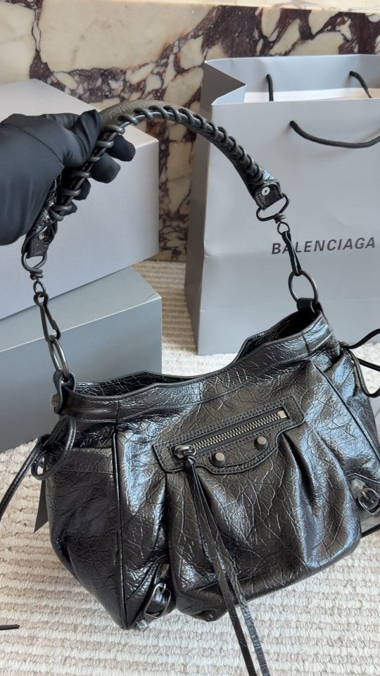 Balenciaga Gathered Studded Shoulder Bag — front