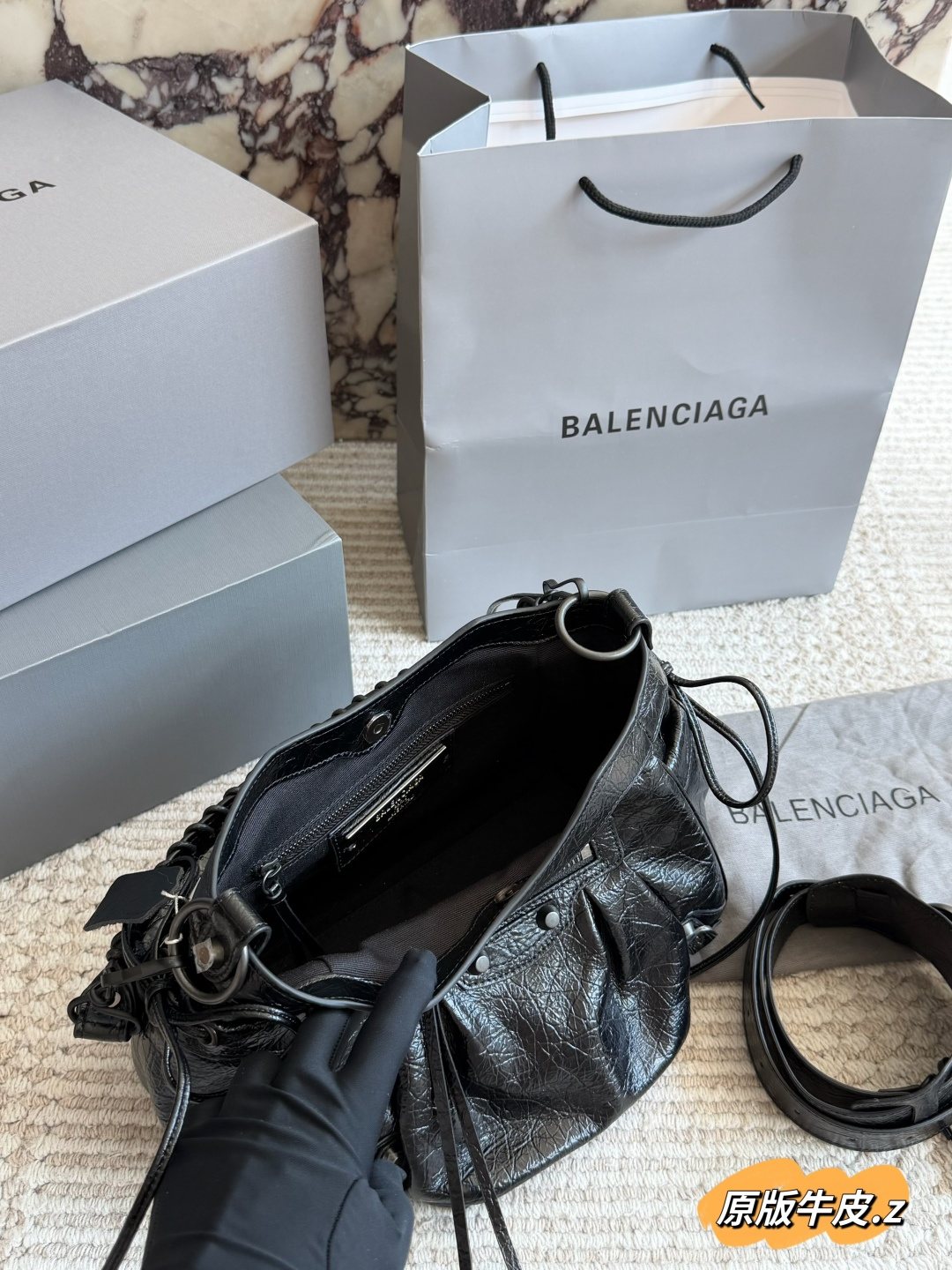 Balenciaga Gathered Studded Shoulder Bag — front