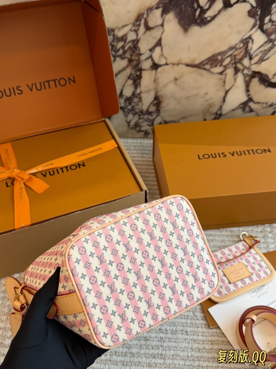 Louis Vuitton All In BB Pink Patterned Bucket Bag — detail