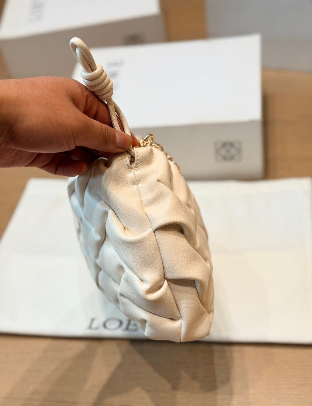Cream Woven Drawstring Shoulder Bag — side