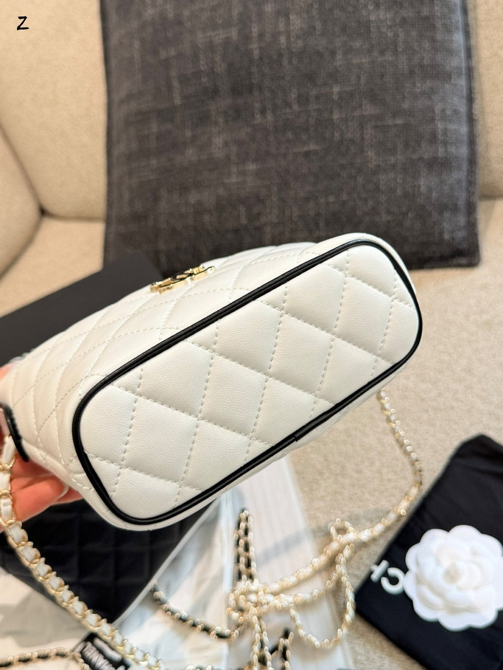 Chanel Diamond-Quilted Box Crossbody Bag — detail