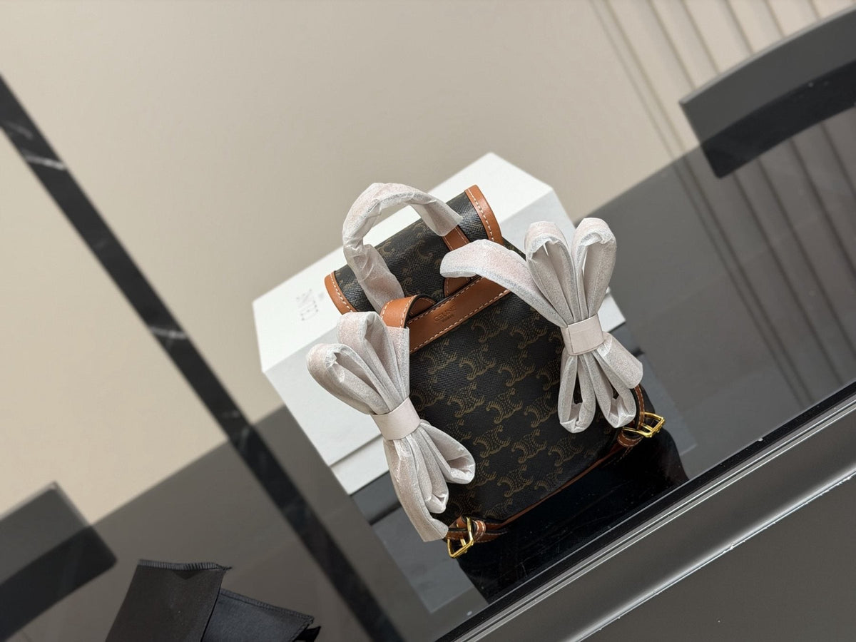Celine Triomphe Patterned Flap Backpack — back