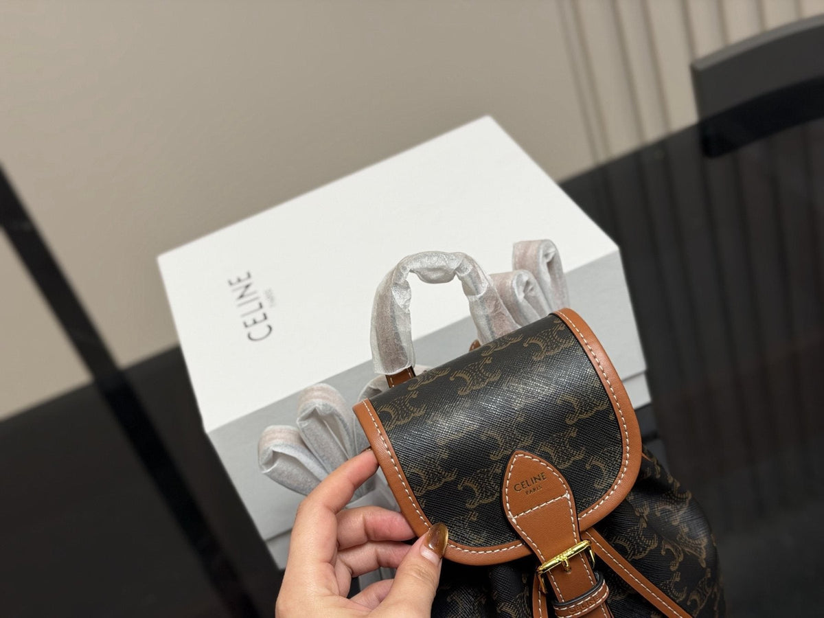 Celine Triomphe Patterned Flap Backpack — front