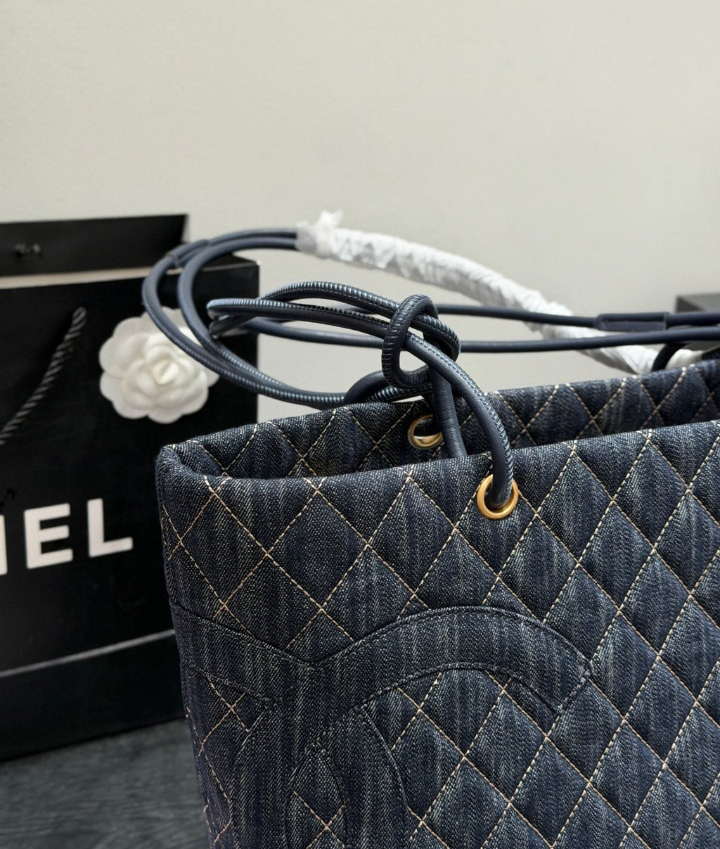 Chanel Cambon Quilted Denim Tote — detail