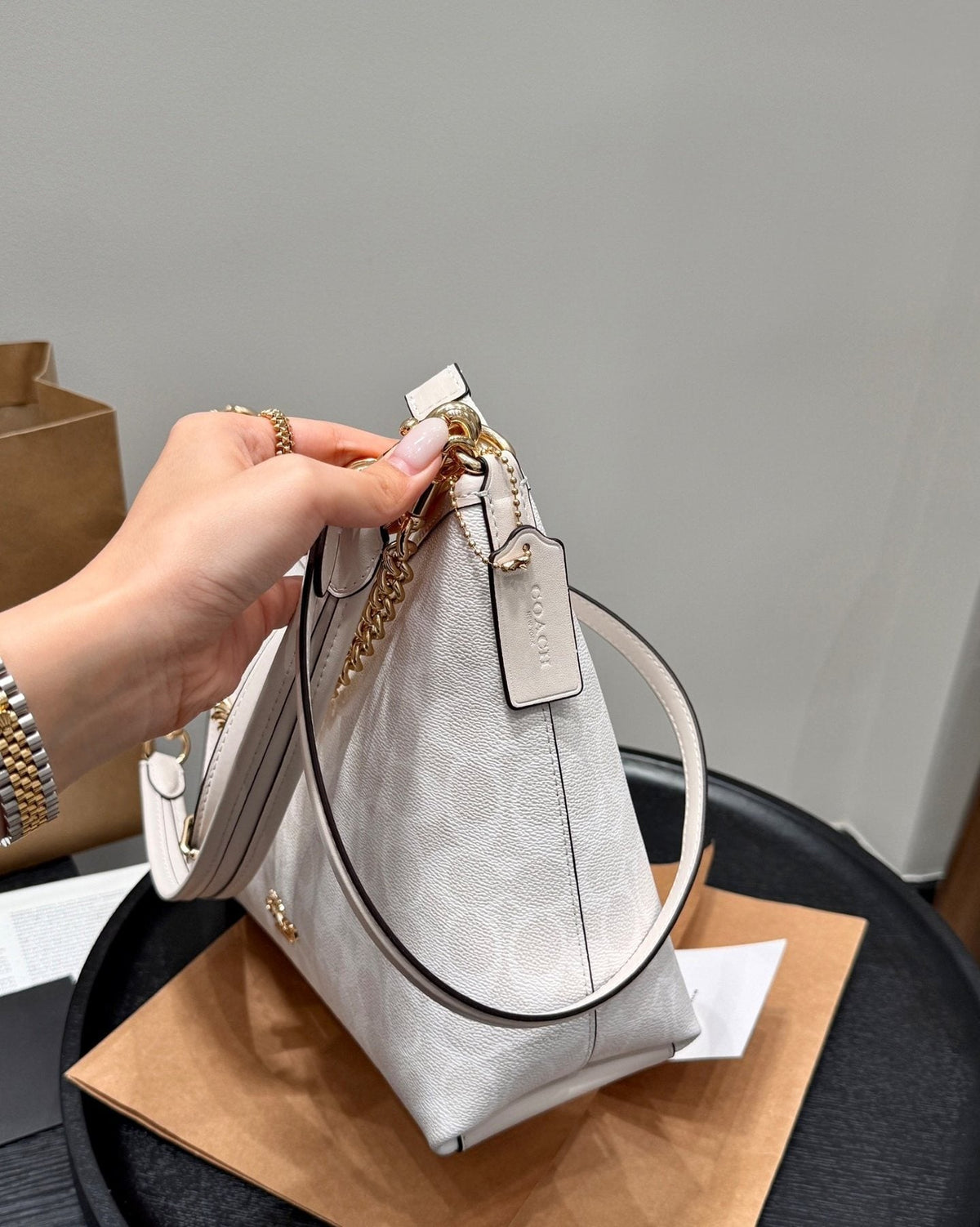 Coach Laurel Pale Cream Patterned Shoulder Bag — side