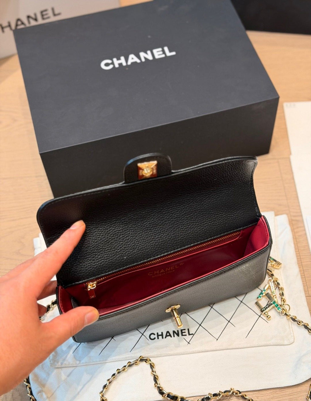 Chanel Letter-Charm Chain Flap Shoulder Bag — detail