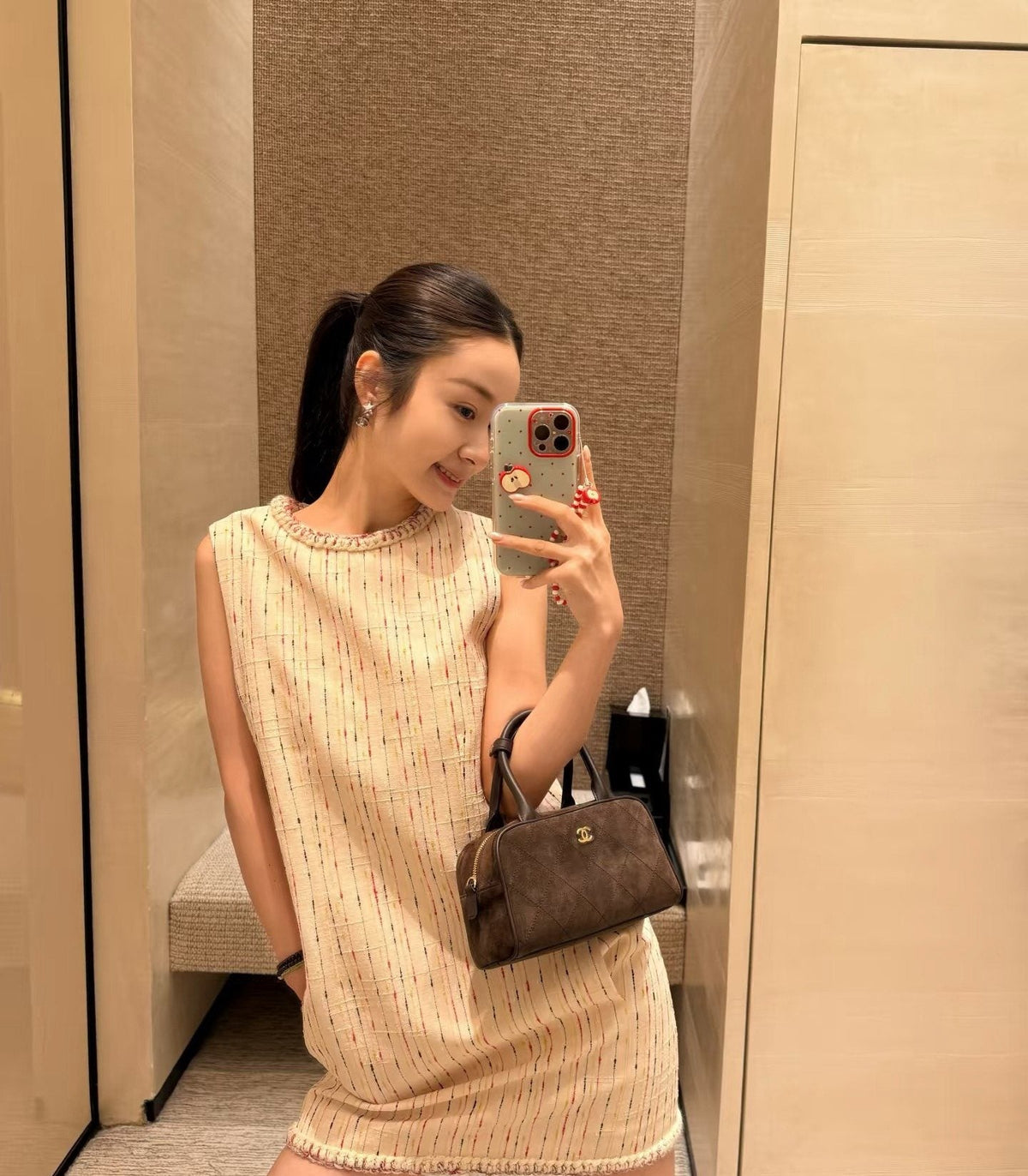 Chanel Diamond-Pattern Bowling Bag — model