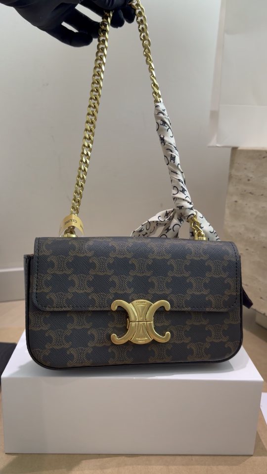 Celine Triomphe Chain-Strap Flap Shoulder Bag — hero