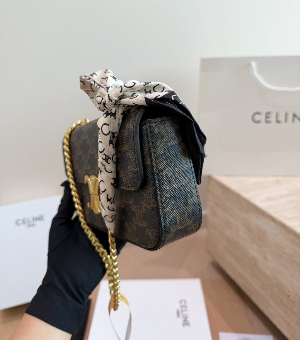 Celine Triomphe Chain-Strap Flap Shoulder Bag — side