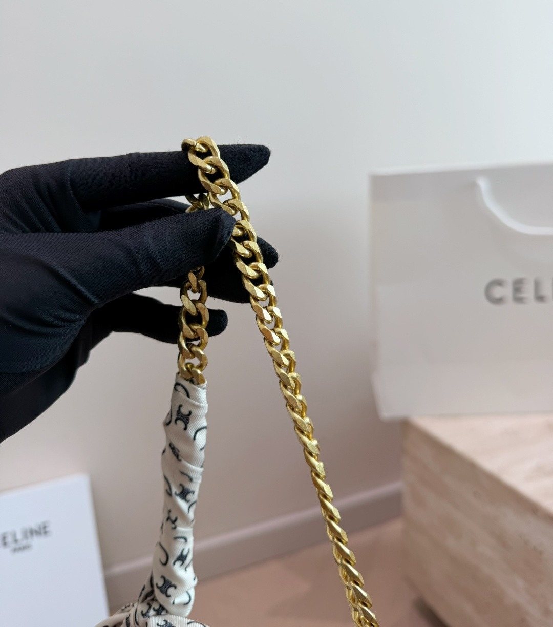 Celine Triomphe Chain-Strap Flap Shoulder Bag — detail