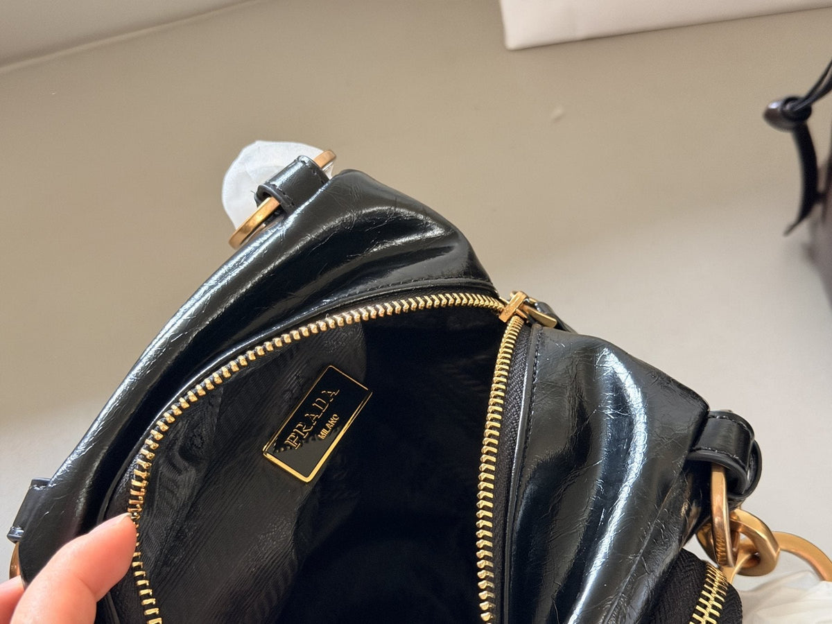 Prada Glossy Front-Pocket Top-Handle Bag — front