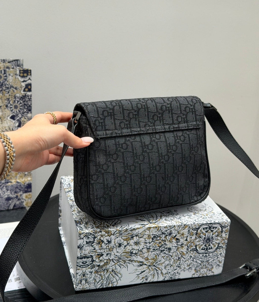 Dior Dark Monogram Flap Messenger Bag — back