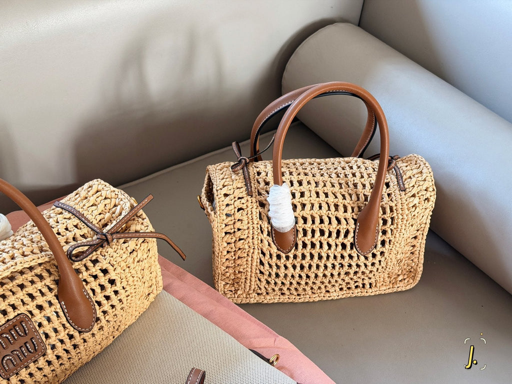 Miu Miu Open-Weave Basket Tote Bag — back