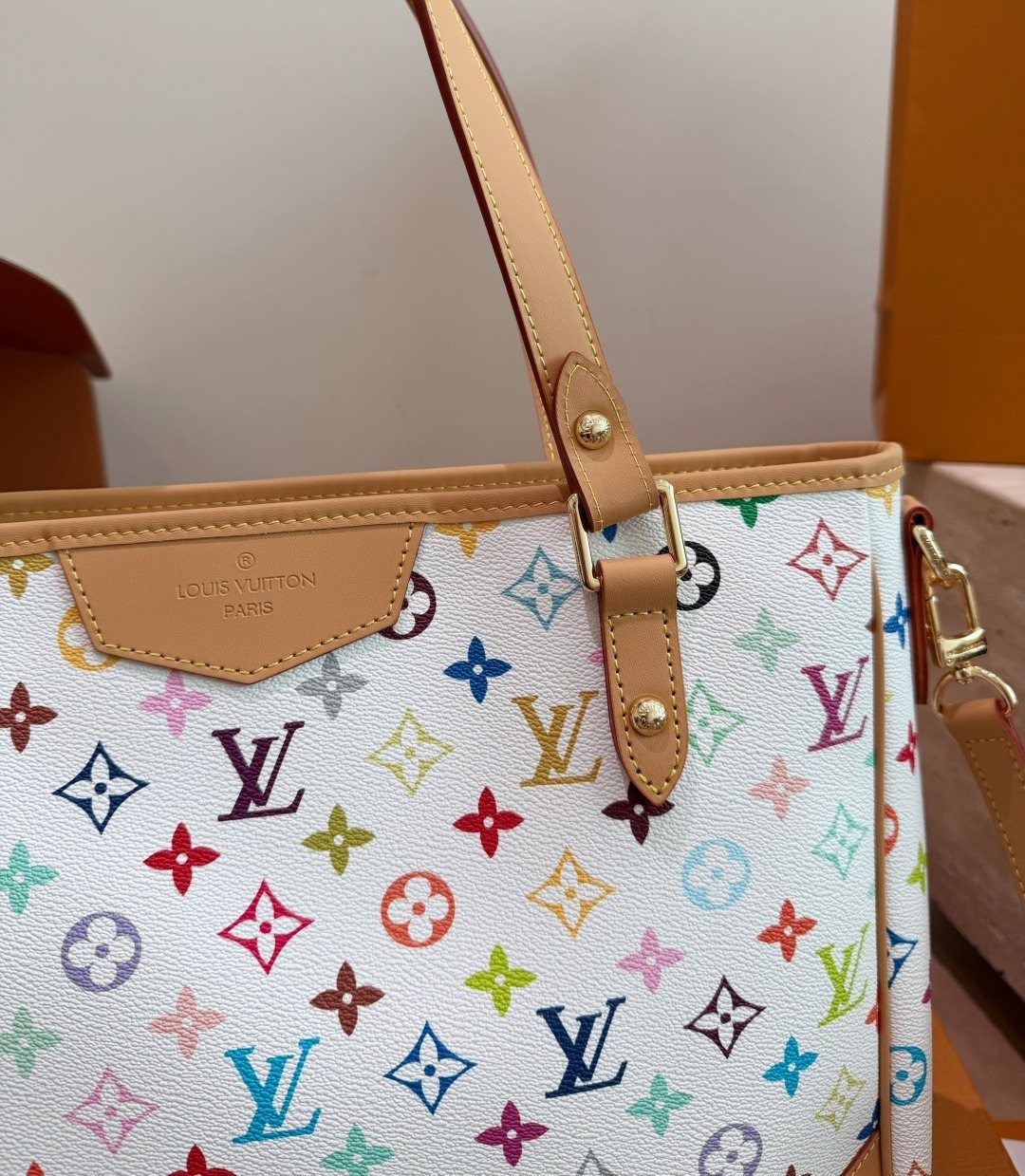 Louis Vuitton White Multicolor Monogram Tote — detail
