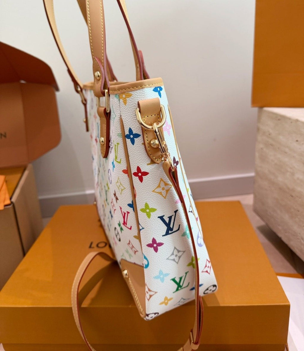 Louis Vuitton White Multicolor Monogram Tote — side