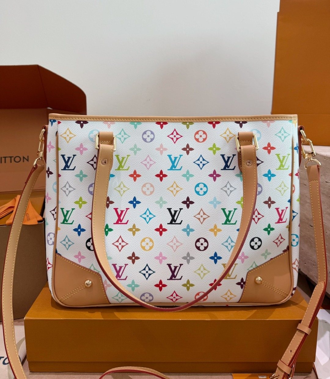 Louis Vuitton White Multicolor Monogram Tote — back