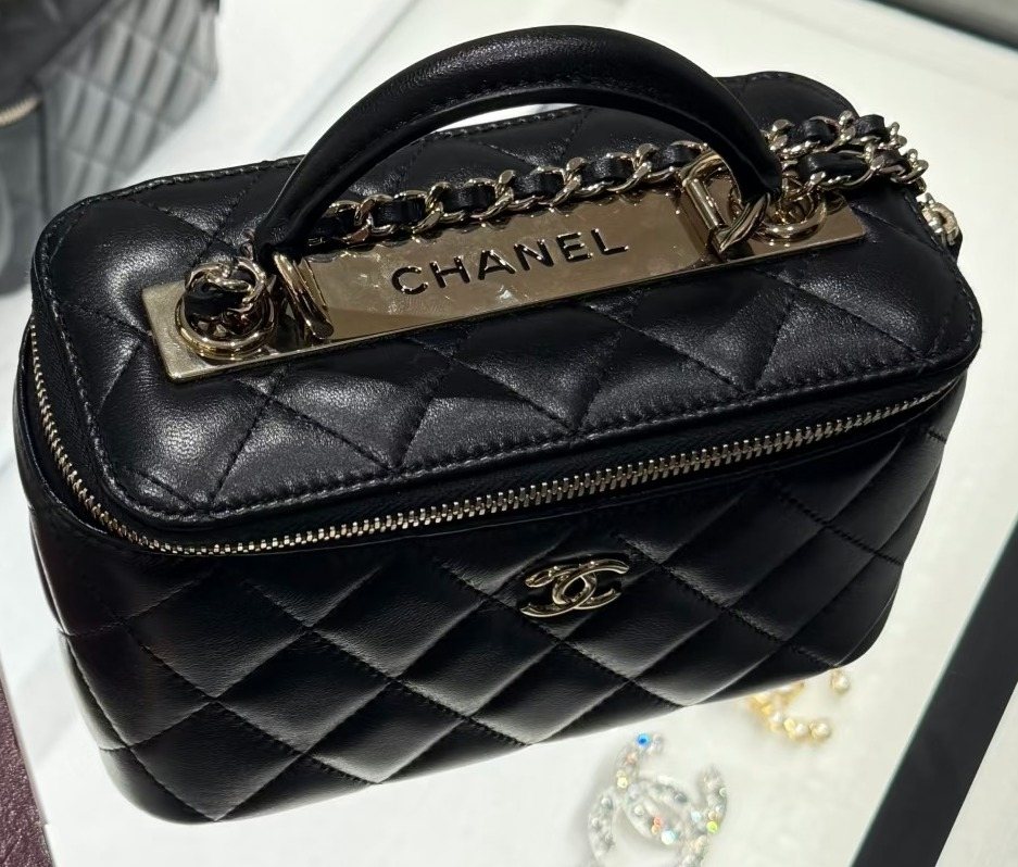 Chanel Black Quilted Box Top-Handle Bag — front