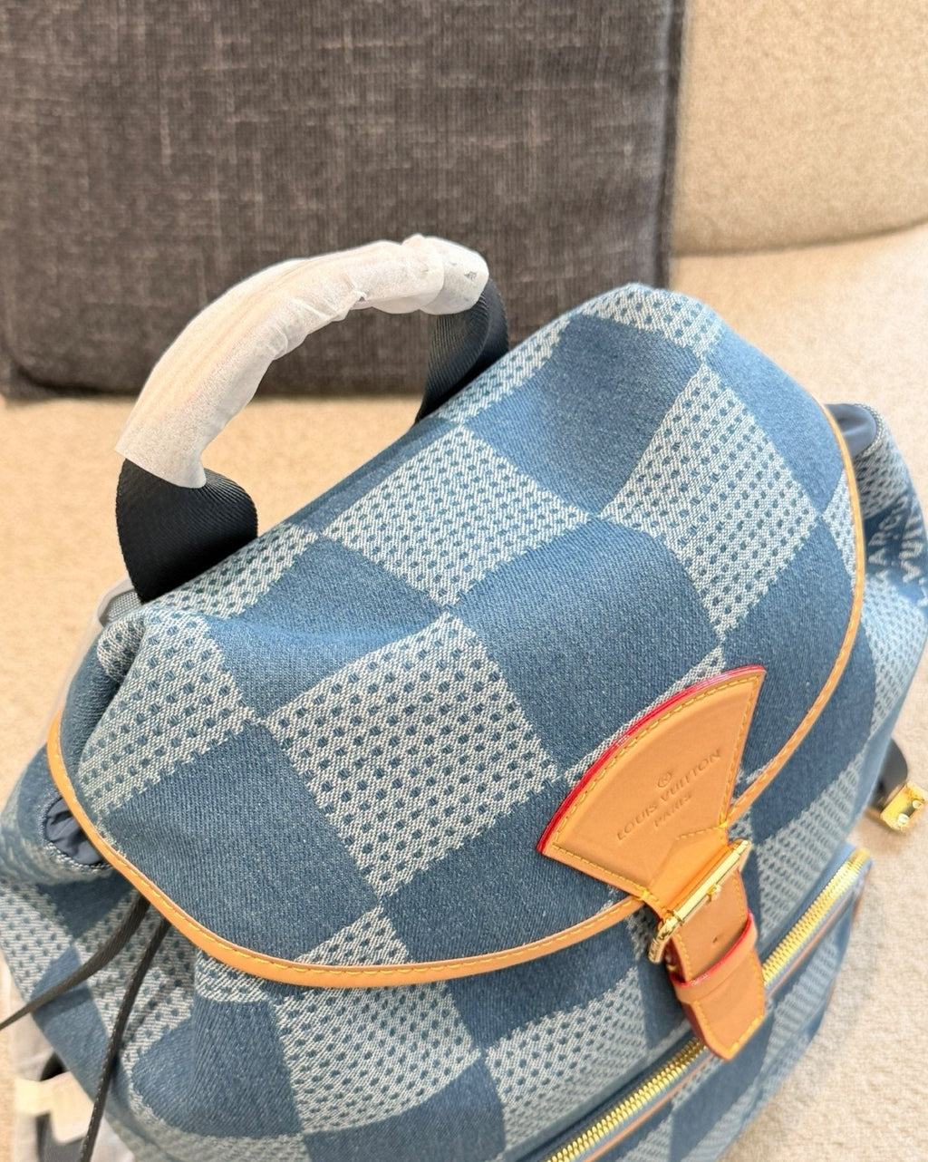 Louis Vuitton Checker-Pattern Flap Backpack — detail