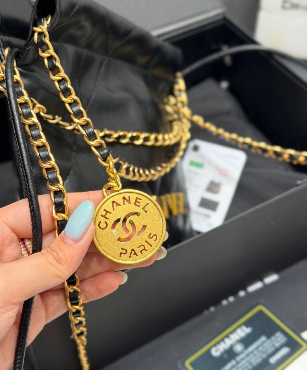 Chanel Mini 22 Quilted Chain Shoulder Bag — detail