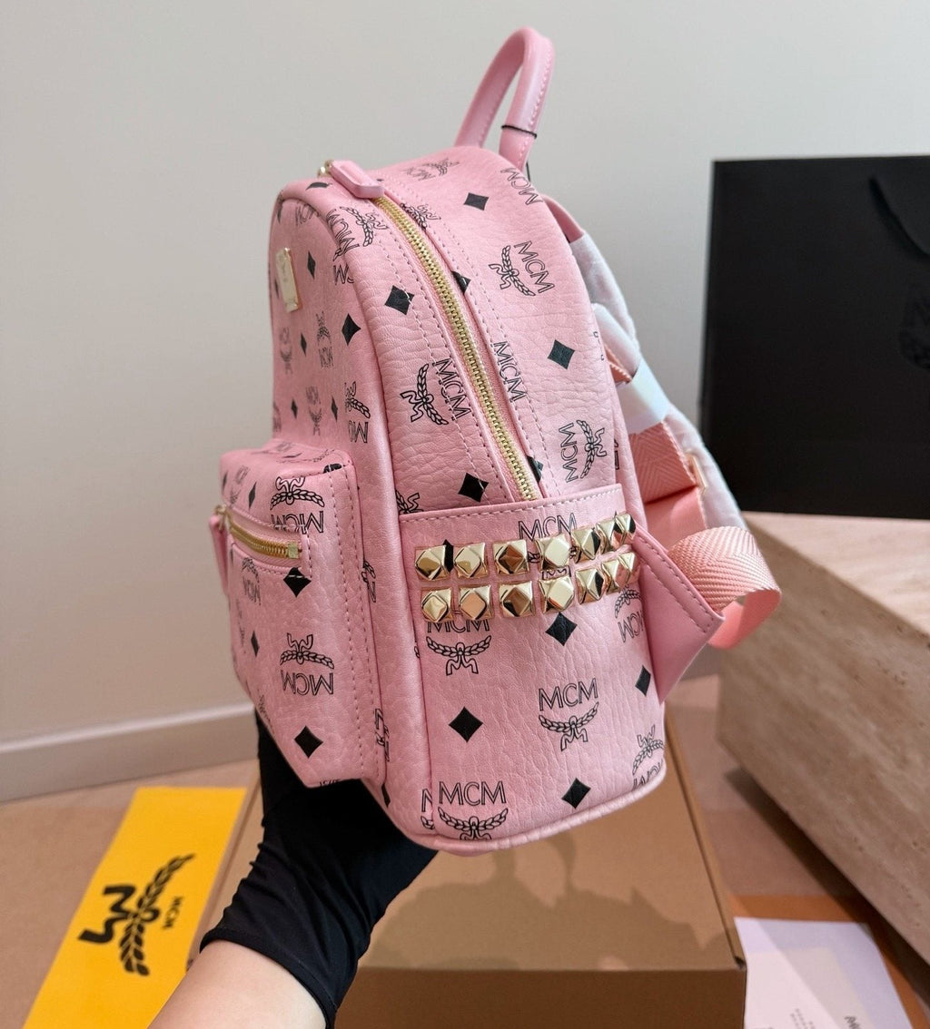 MCM Pink Monogram Backpack — side
