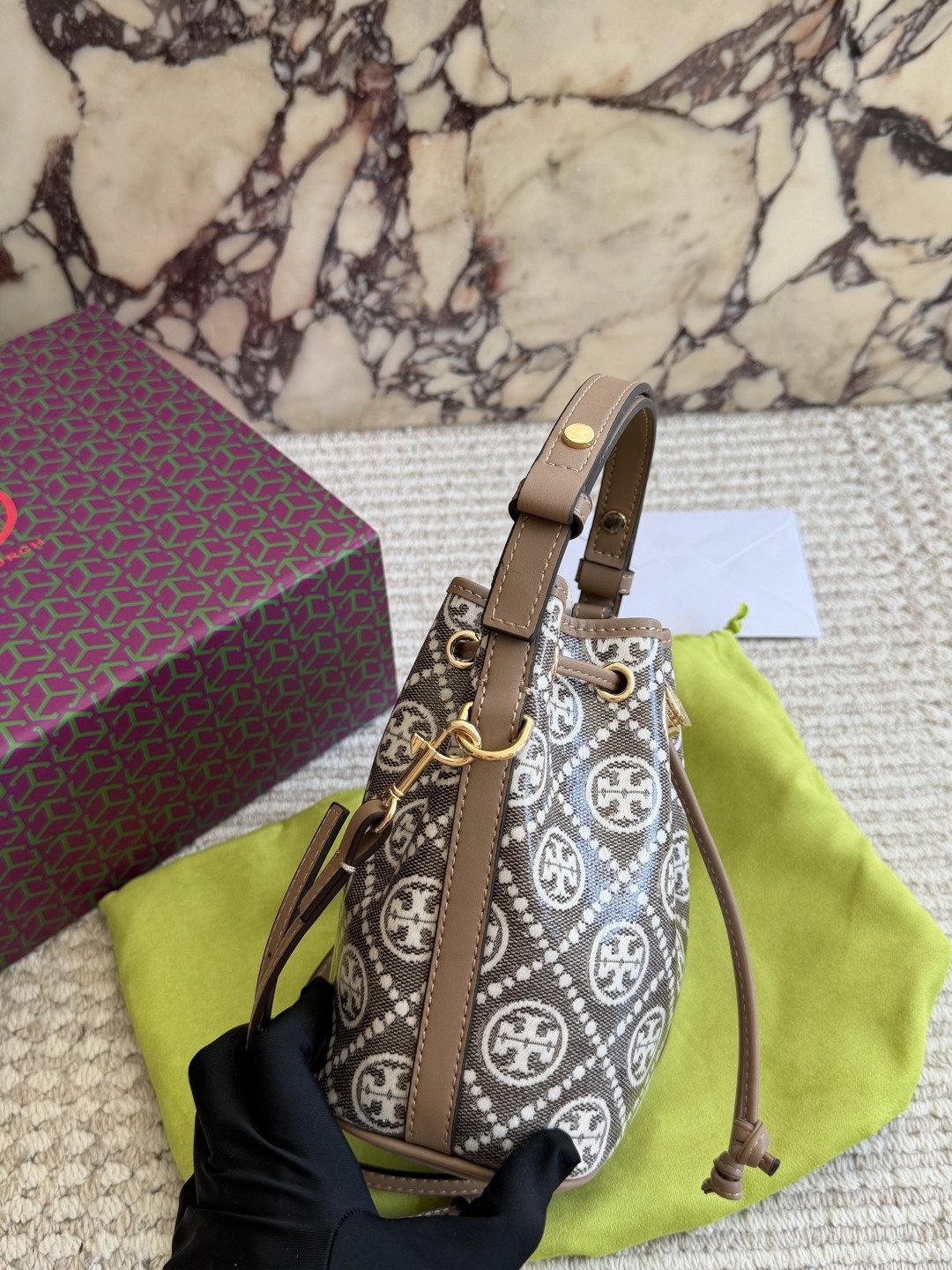 Circular Motif Drawstring Bucket Bag — side