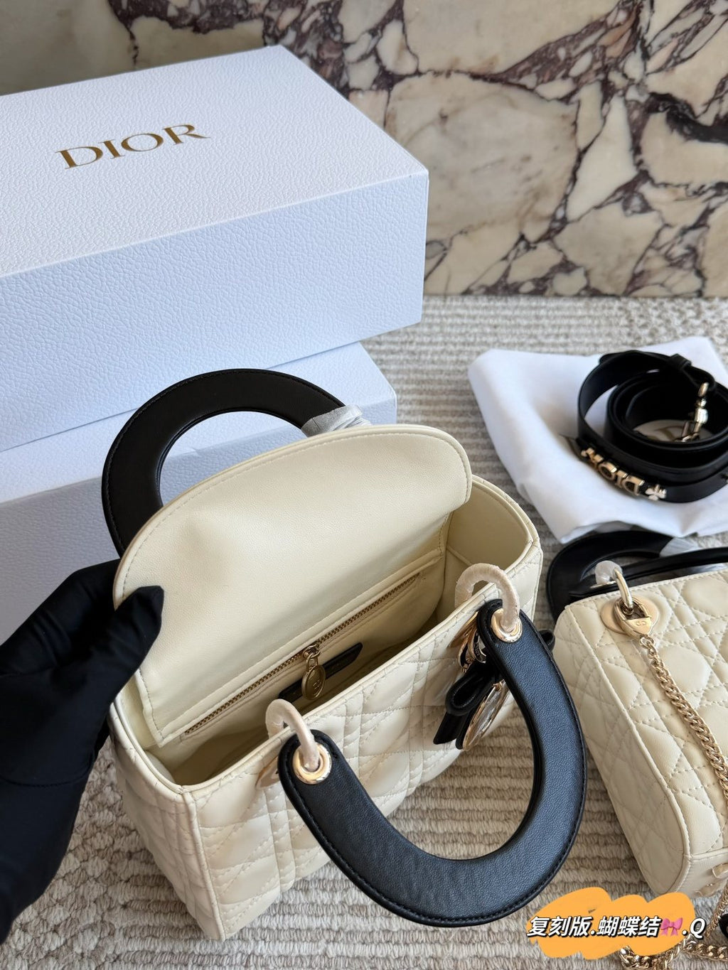 Dior Lady Dior Ivory Quilted Top-Handle Bag — model