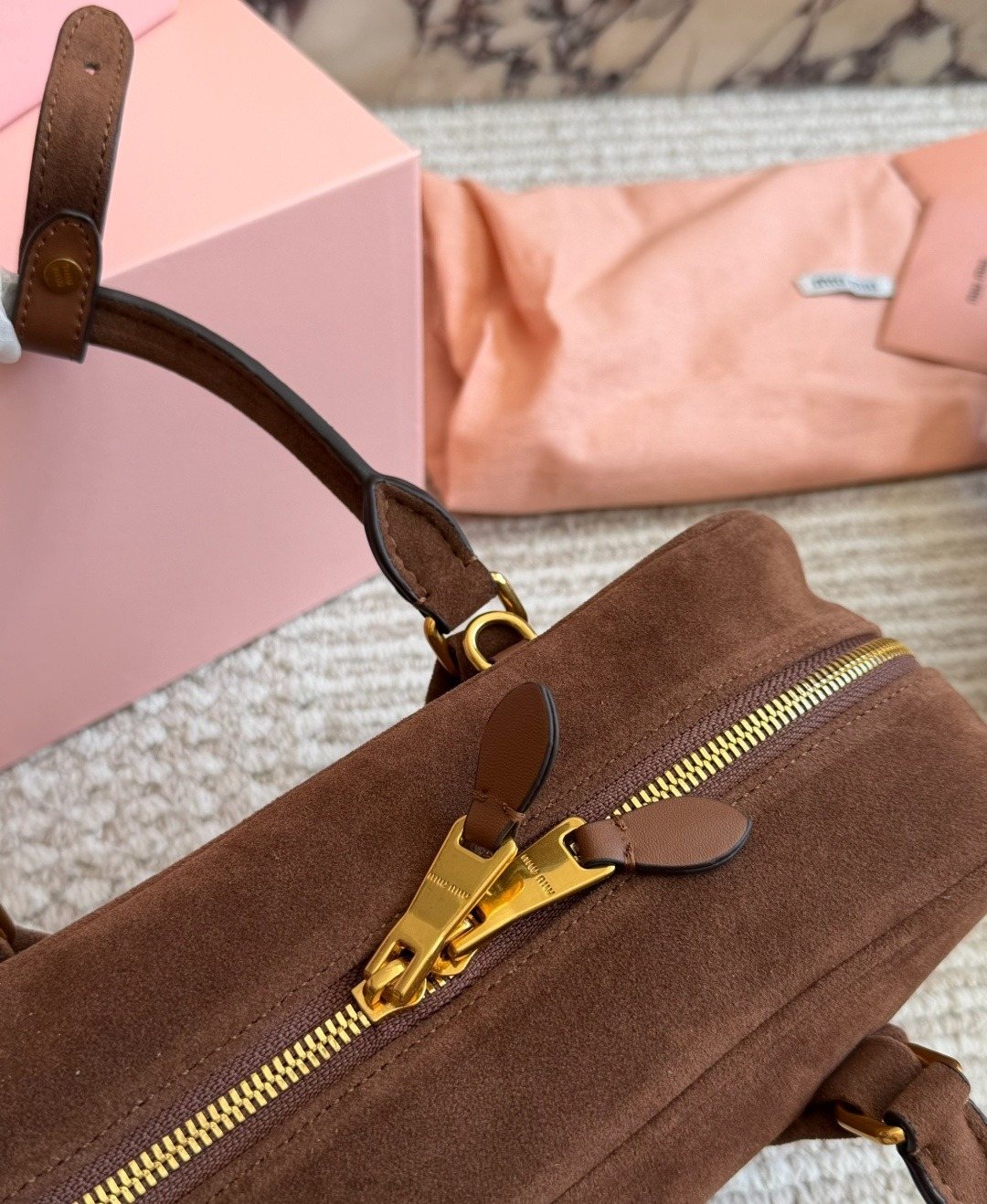 Miu Miu Rounded Top-Handle Bowling Bag — detail