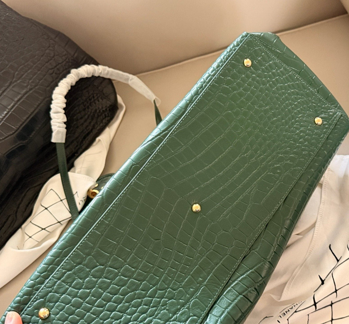 Chanel Crocodile-Pattern Hobo Shopper Bag — detail