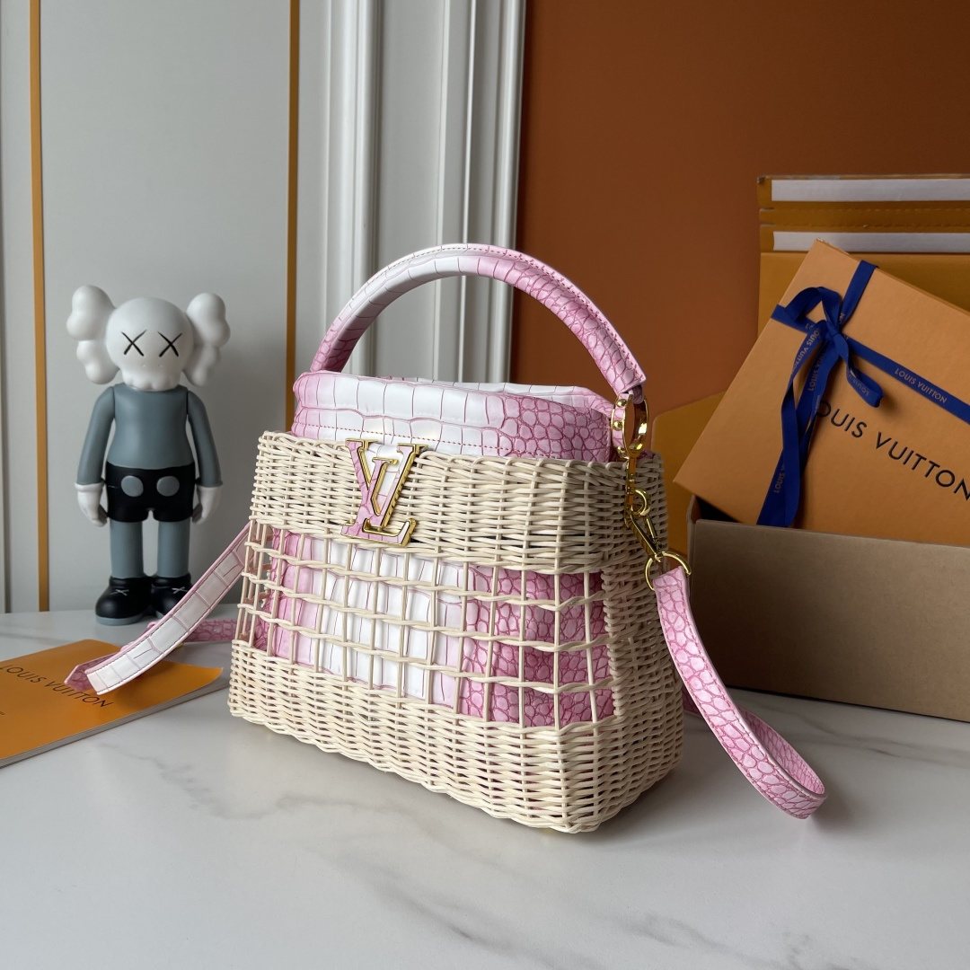 Louis Vuitton Capucines BB Rattan Woven Top-Handle Bag — side