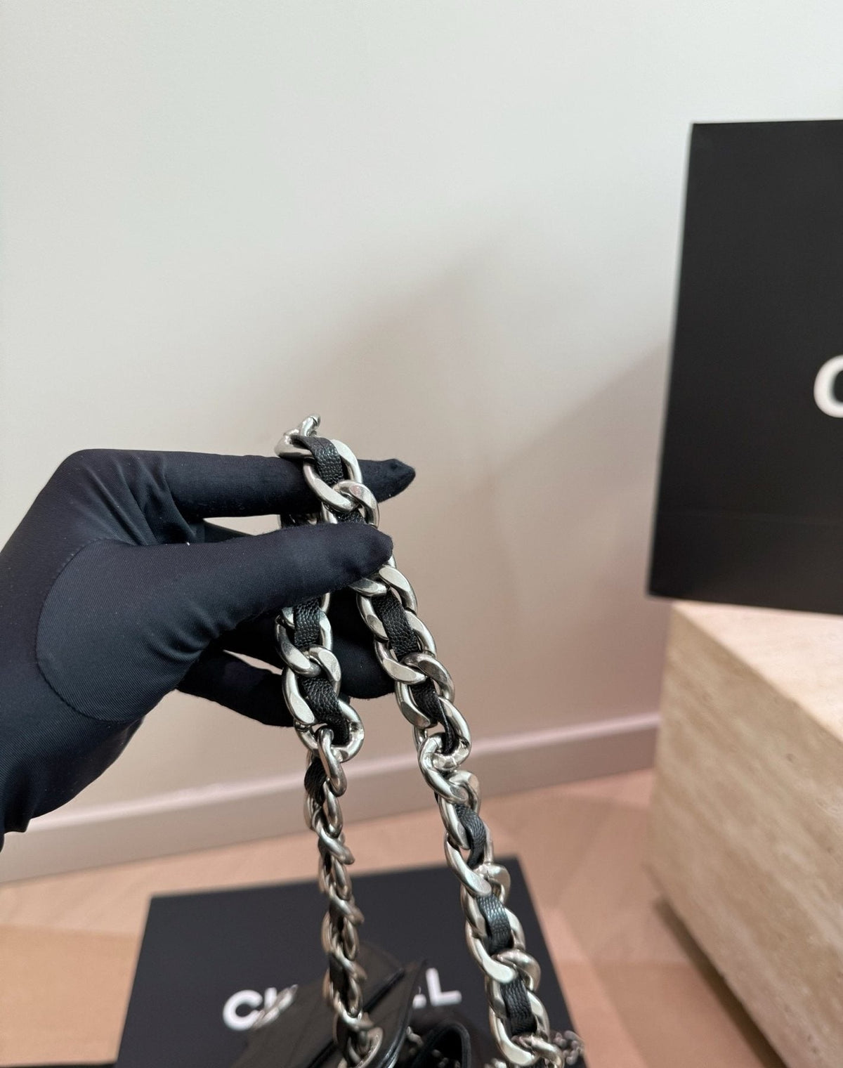 Chanel 25 Quilted Drawstring Bucket Bag — detail
