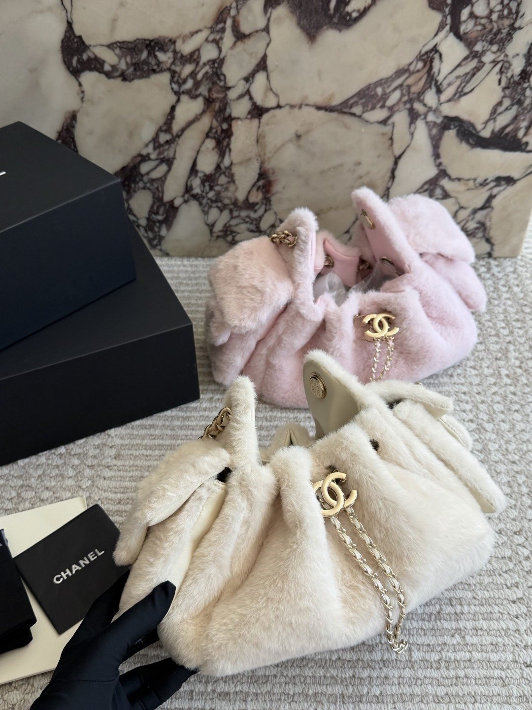 Chanel Fuzzy Drawstring Bucket Bag — hero