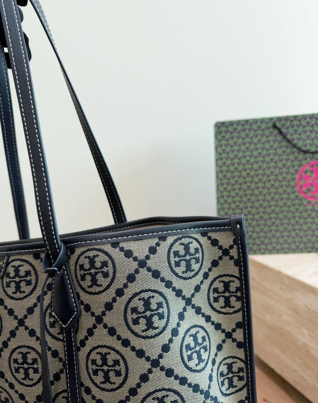 Tory Burch Patterned-Trim Shoulder Tote — detail