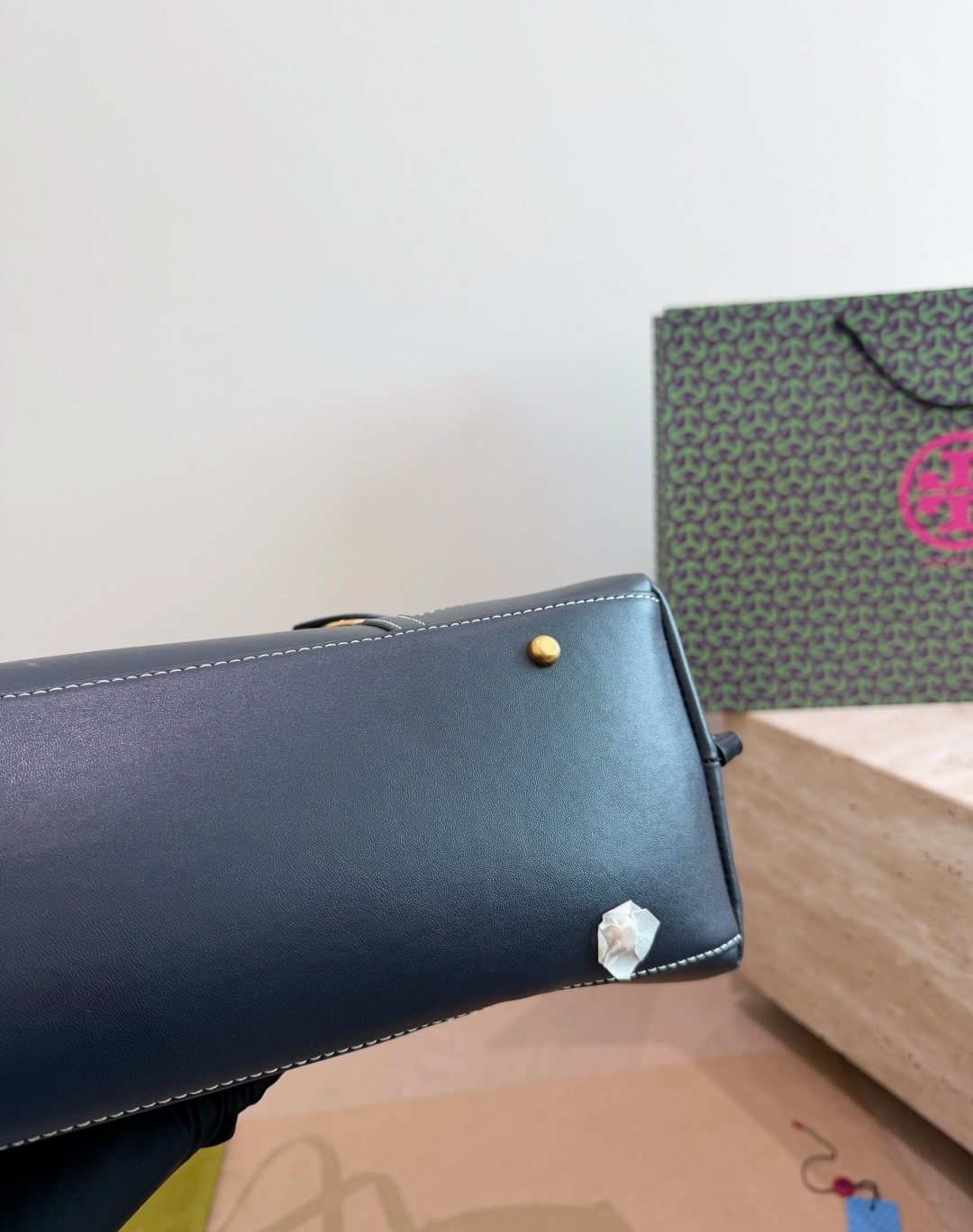 Tory Burch Patterned-Trim Shoulder Tote — detail