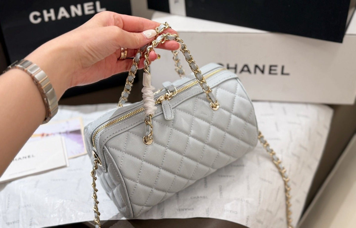 Chanel Quilted Bowling Bag with Jeweled CC Emblem — back