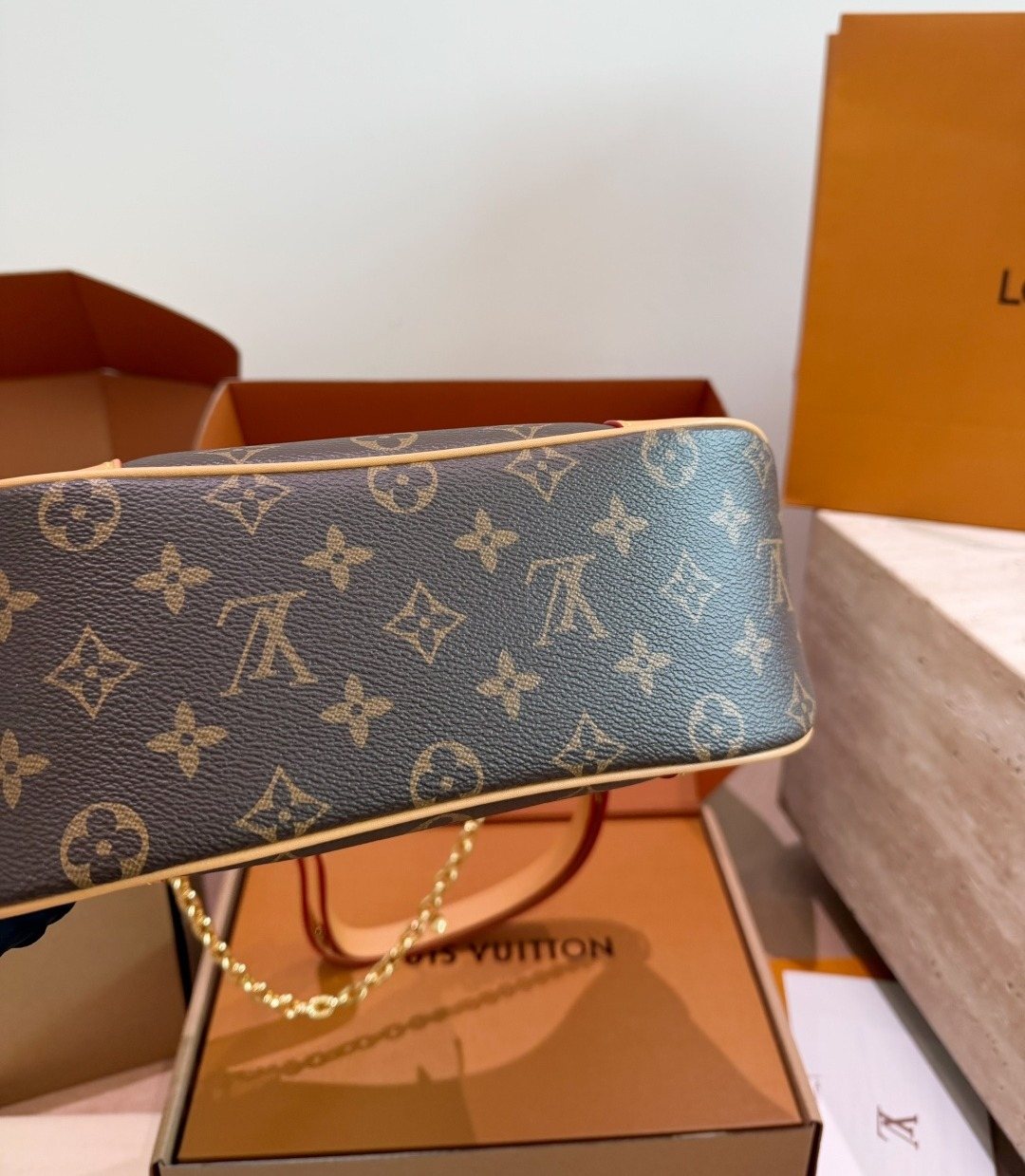 Louis Vuitton Monogram Curved-Top Chain Shoulder Bag — detail