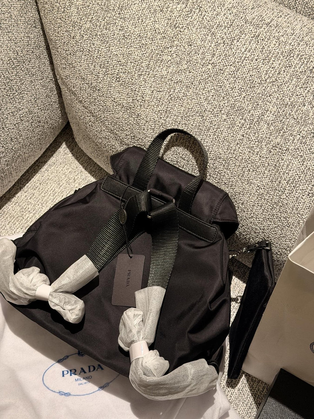 Prada Nylon Flap Backpack with Buckle Pockets — back