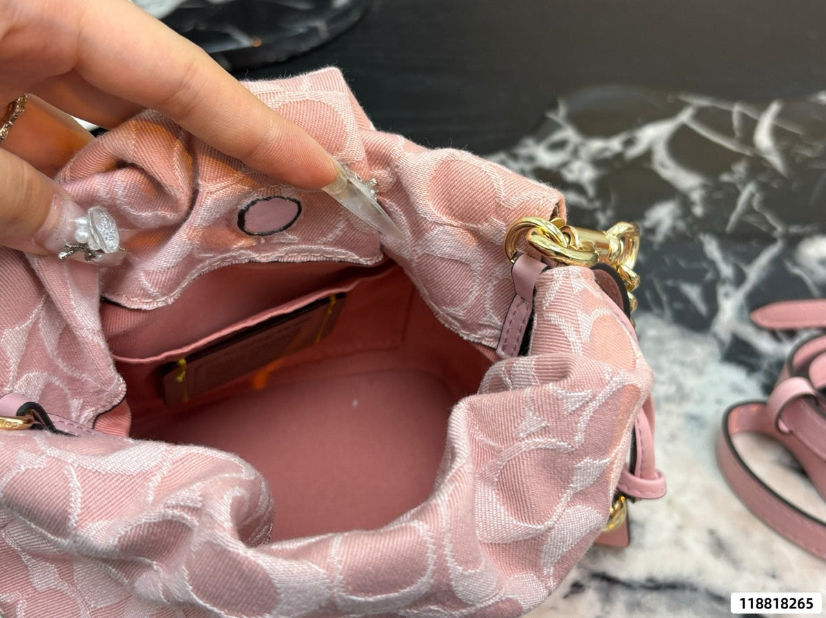 Coach Pink C-Pattern Drawstring Bucket Bag — front