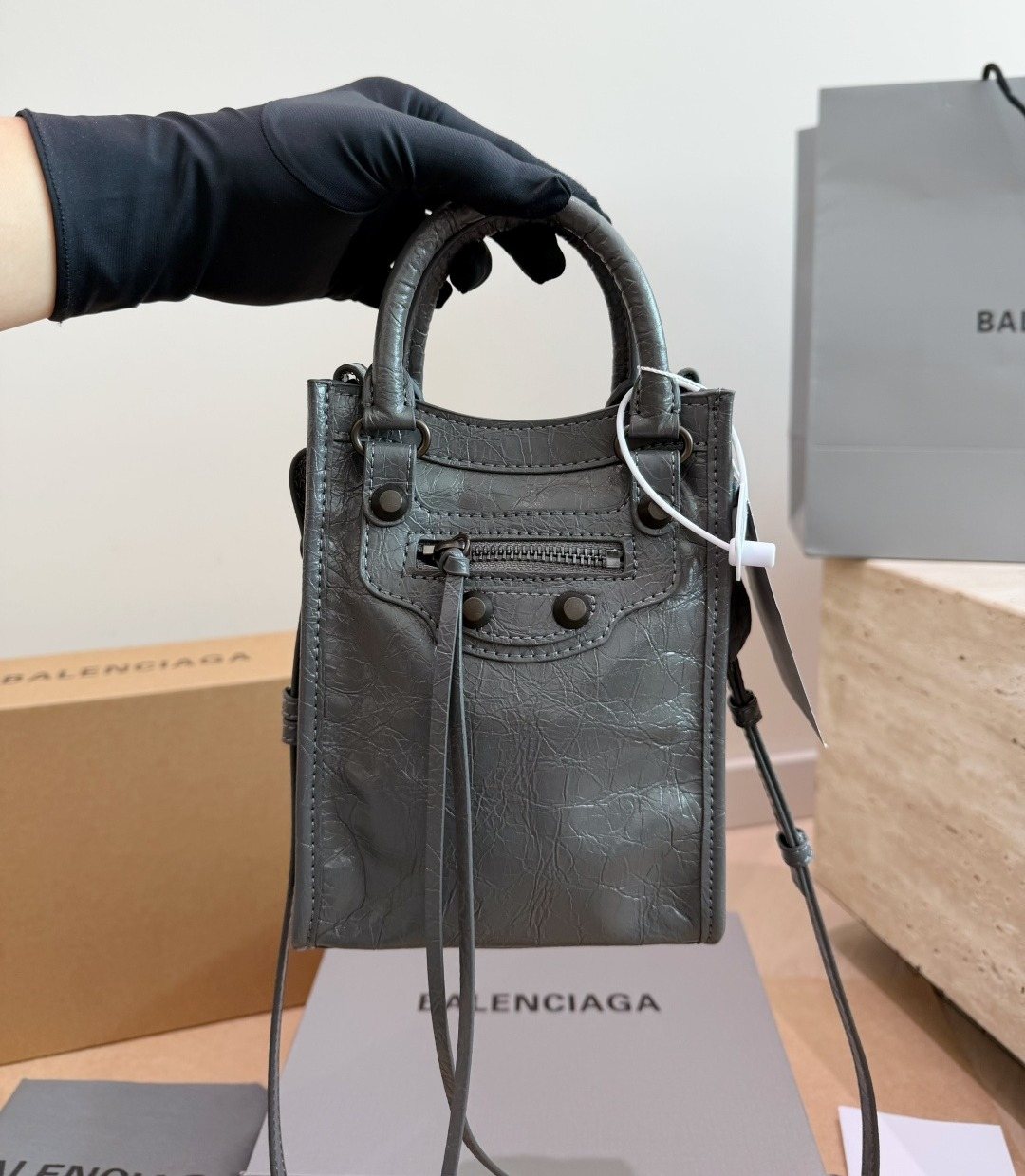 Balenciaga Neo Cagole Studded Handbag — model