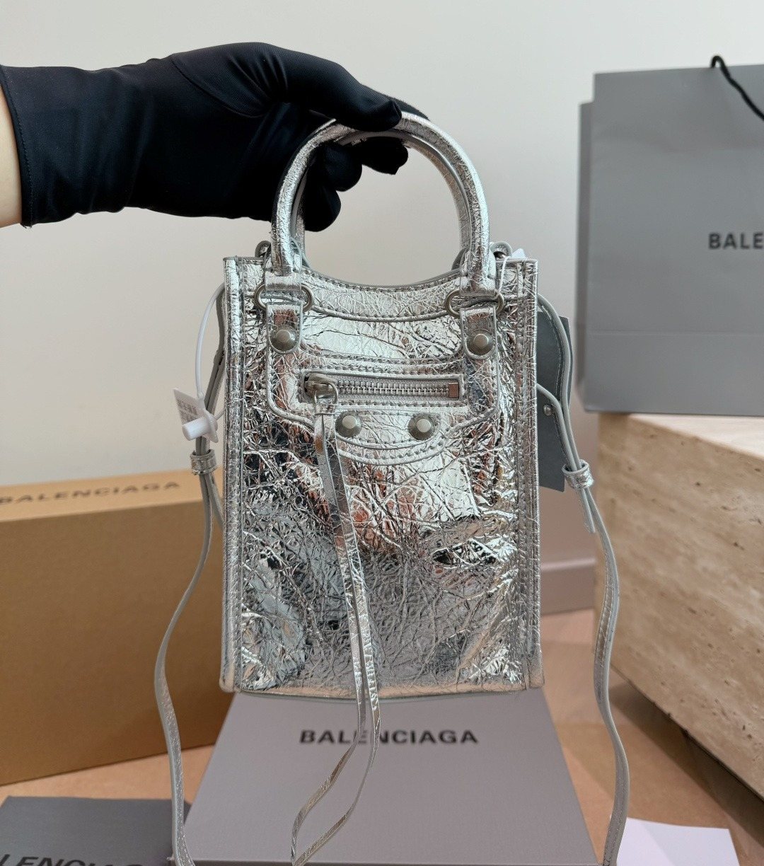 Balenciaga Neo Cagole Studded Handbag — model