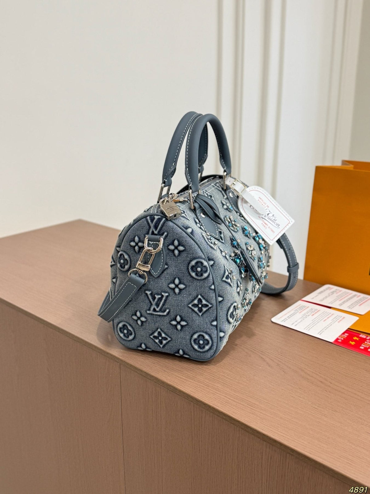 Louis Vuitton Speedy Embellished Denim Satchel — side