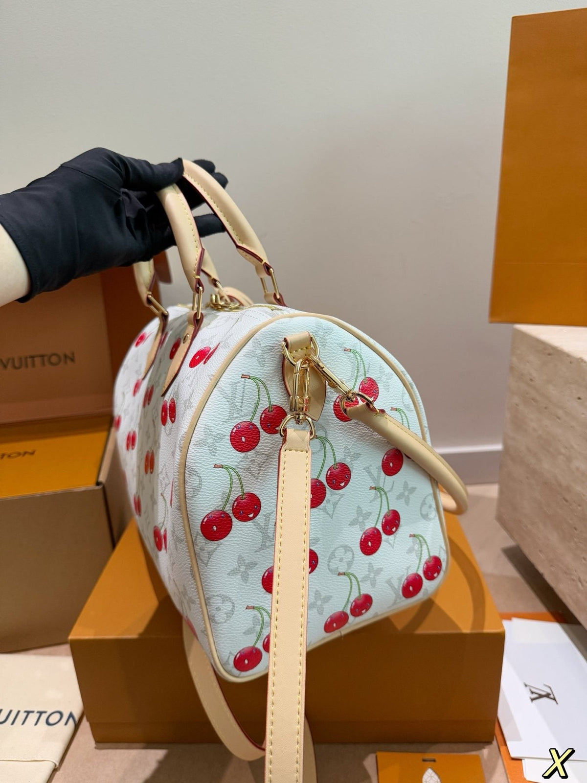 Louis Vuitton Speedy Cherry-Print Barrel Bag — side
